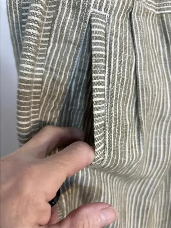 By Anthropologie Pants Womens XSmall Green Stripe 100% Linen Pull On Ankle Crop - Picture 6 of 16